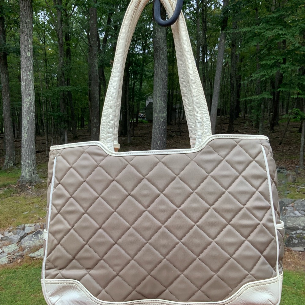 Nkomo Large Quilted Tote TAN/WHITE